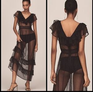 By Anthropologie Ruffle Sheer Mesh Maxi Dress